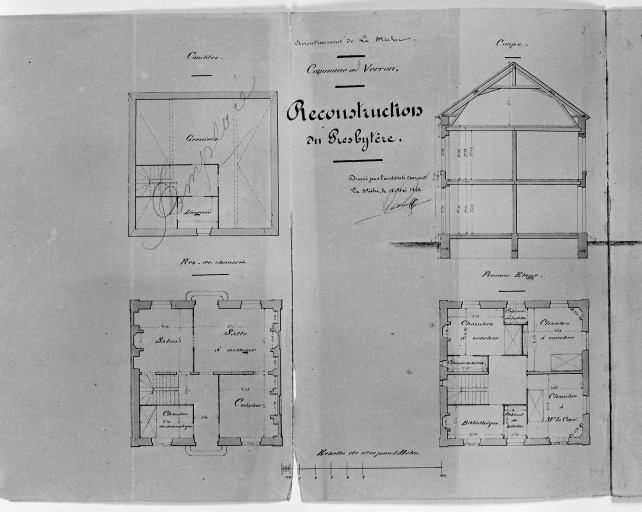 'Reconstruction du presbytère', plans, coupes.