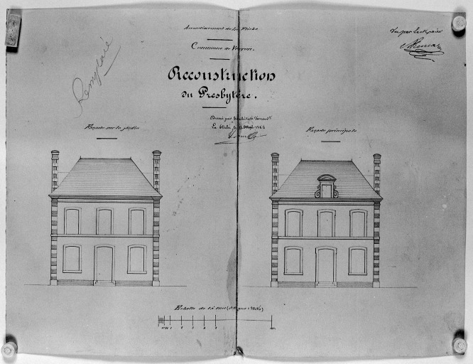 'Reconstruction du presbytère', élévations.