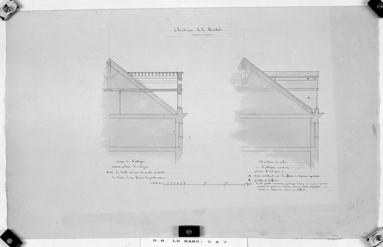 Coupe de l'attique, élévation de l'attique.