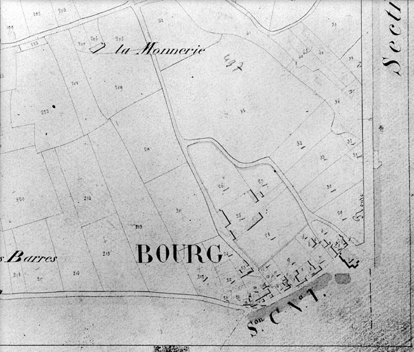 Plan du village, partie nord-ouest, extrait du plan cadastral de 1825, section E 1, éch. 1:2000.