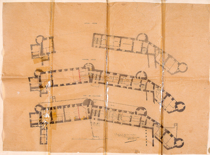 Plan de la courtine orientale de la basse-cour, 1er étage, second étage.