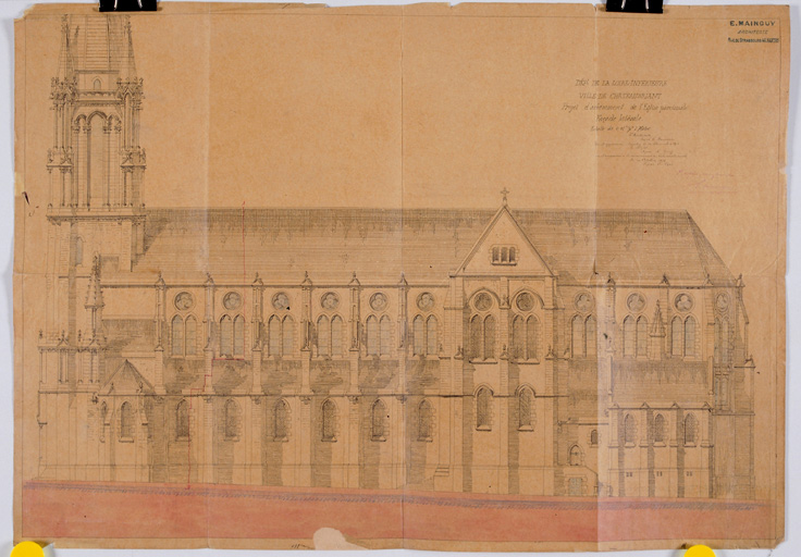 'Façade latérale', d'après un dessin de E. Boismen en 1873.