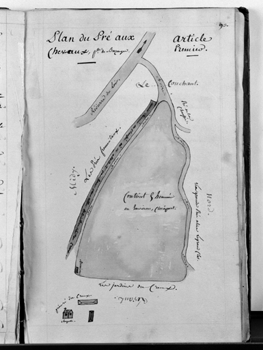 'Plan du pré aux Chevaux', plan sommaire de l'ancien prieuré de Creux.