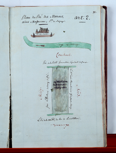 'Plan du pré des Marais', élévation antérieure du château de la Barbée.