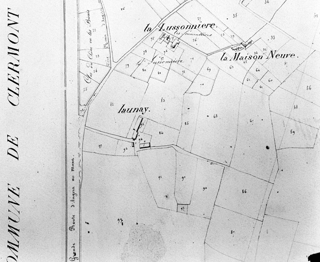 Extrait du plan cadastral de 1825, section E 1, n°94-95, éch. 1:2000e.