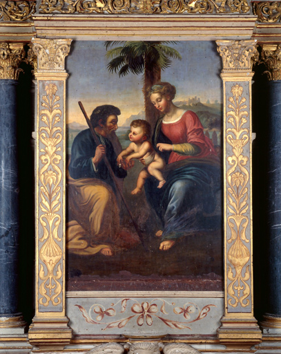 Tableau de l'ensemble des 2 retables du transept : sainte Famille