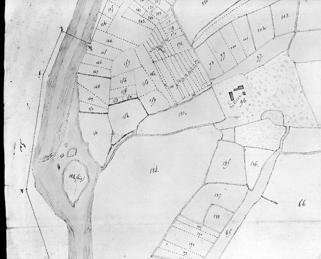 Plan-masse de l'ancien prieuré du Creux, extrait du plan des contributions foncières, section 7, n° 1 (le Creux), [s. n., 1792].