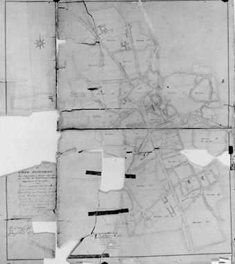 'Plan d'alignement de la ville de Fontenay-le-Comte, terminé en février 1826 sous l'administration de Mr de Vassé, Maire, par le Sr R.Gosse, conducteur des Ponts et Chaussées'. Tableau d'assemblage au 1/2000e.