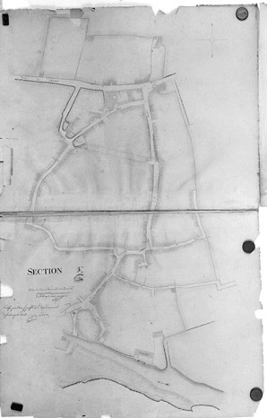 'Plan d'alignement de la ville de Fontenay-le-Comte, terminé en février 1826 sous l'administration de Mr de Vassé, Maire, par le Sr R.Gosse, conducteur des Ponts et Chaussées'. Section 3ème au 1/500e.