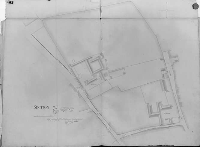 'Plan d'alignement de la ville de Fontenay-le-Comte, terminé en février 1826 sous l'administration de Mr de Vassé, Maire, par le Sr R.Gosse, conducteur des Ponts et Chaussées'. Section 7ème au 1/500e.