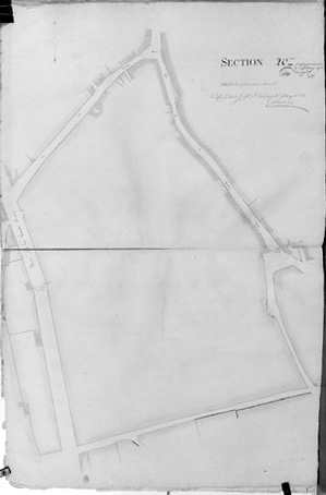 'Plan d'alignement de la ville de Fontenay-le-Comte, terminé en février 1826 sous l'administration de Mr de Vassé, Maire, par le Sr R.Gosse, conducteur des Ponts et Chaussées'. Section 20ème au 1/500e.