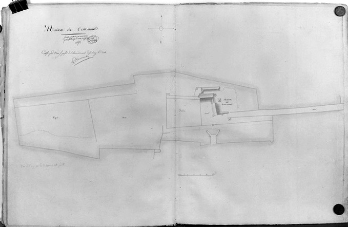 'Plan d'alignement de la ville de Fontenay-le-Comte, terminé en février 1826 sous l'administration de Mr de Vassé, Maire, par le Sr R.Gosse, conducteur des Ponts et Chaussées'. 'Maison de Terre-Neuve' au 1/500e (section 10bis susceptible d'être supprimée).