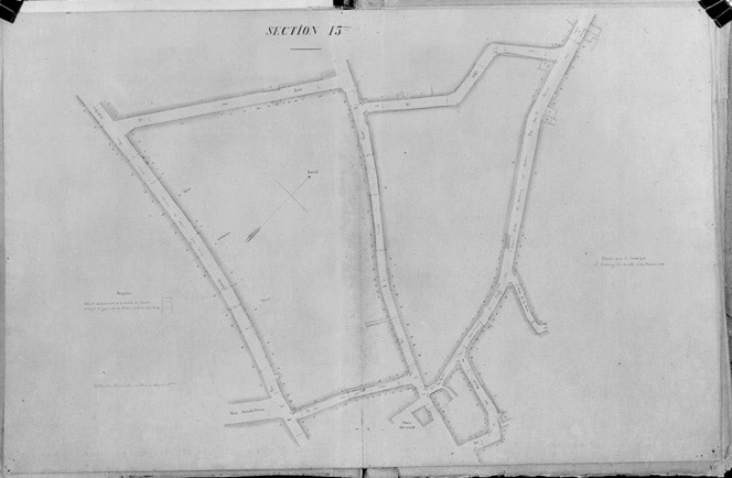 Plan d'alignement de la ville par Bouffier, en 1889. Section 15ème au 1/500e.