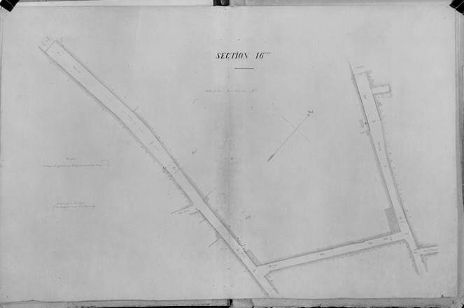 Plan d'alignement de la ville par Bouffier, en 1889. Section 16ème au 1/500e.