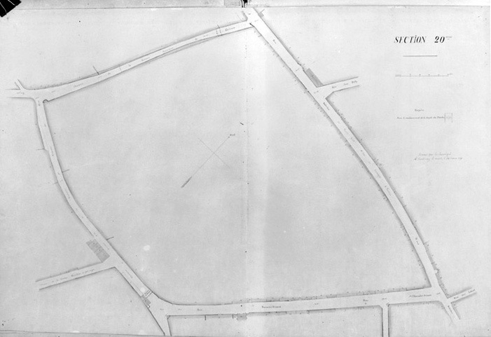 Plan d'alignement de la ville par Bouffier, en 1889. Section 20ème au 1/500e.