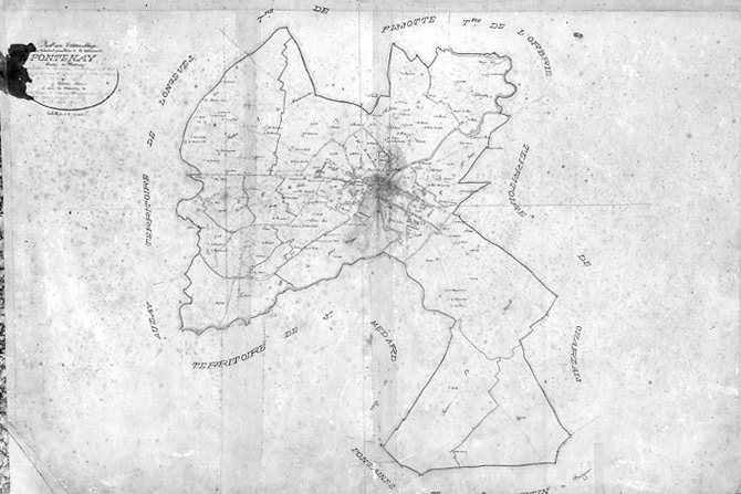 'Plan cadastral parcellaire de la commune de Fontenay', 1843. Tableau d'assemblage au 1/10000e. (Versé par le Service du Cadastre aux AD Vendée).