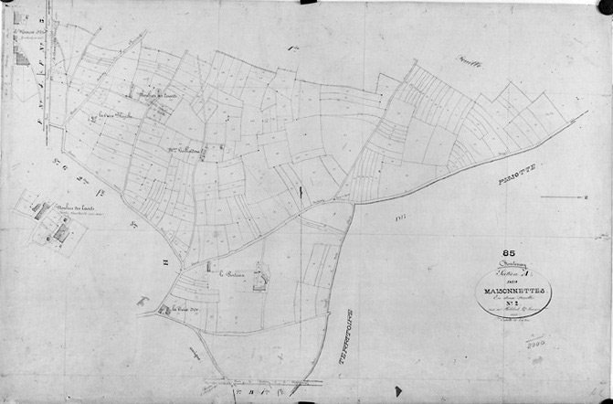 'Plan cadastral parcellaire de la commune de Fontenay', 1843. Section A des Maisonnettes, feuille n°2 au 1/2000e. (Versé par le Service du Cadastre aux AD Vendée).