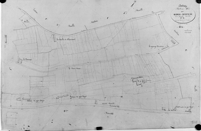 'Plan cadastral parcellaire de la commune de Fontenay', 1843. Section E du Gros-Noyer, feuille n°2 au 1/1000e. (Versé par le Service du Cadastre aux AD Vendée).