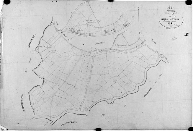 'Plan cadastral parcellaire de la commune de Fontenay', 1843. Section E du Gros-Noyer, feuille n°4 au 1/2000e. (Versé par le Service du Cadastre aux AD Vendée).