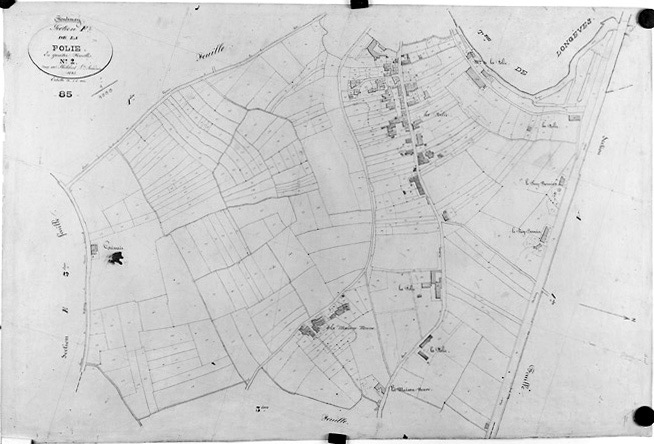 'Plan cadastral parcellaire de la commune de Fontenay', 1843. Section F de la Folie, feuille n°2 au 1/1000e. (Versé par le Service du Cadastre aux AD Vendée).