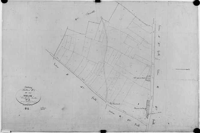 'Plan cadastral parcellaire de la commune de Fontenay', 1843. Section F de la Folie, feuille n°4 au 1/1000e. (Versé par le Service du Cadastre aux AD Vendée).