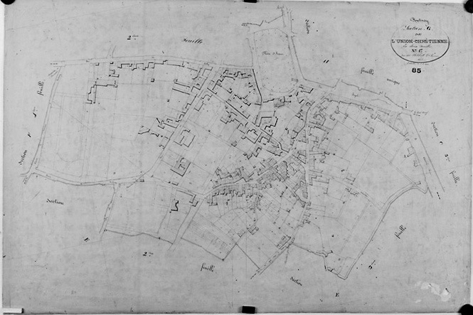 'Plan cadastral parcellaire de la commune de Fontenay', 1843. Section G de l'Union-Chrétienne, feuille n°1 au 1/1000e. (Versé par le Service du Cadastre aux AD Vendée).