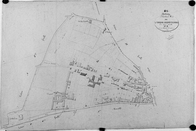 'Plan cadastral parcellaire de la commune de Fontenay', 1843. Service G de l'Union-Chrétienne, feuille n°2 au 1/1000e. (Versé par le Service du Cadastre aux AD Vendée).