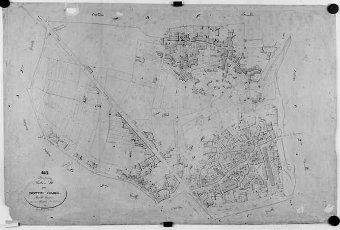 'Plan cadastral parcellaire de la commune de Fontenay', 1843. Section H de Notre-Dame, au 1/1000e. (Versé par le Service du Cadastre aux AD Vendée).