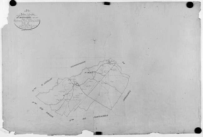 Commune de Saint-Médard-des-Prés, rattachée à la commune de Fontenay-le-Comte en 1972. Plan cadastral de 1843, tableau d'assemblage au 1/10000e. (Versé par le Service du Cadastre aux AD Vendée).