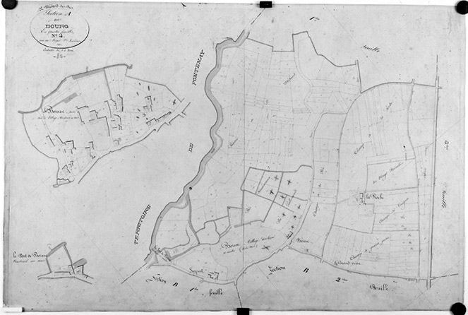 Commune de Saint-Médard-des-Prés, rattachée à la commune de Fontenay-le-Comte en 1972. Plan cadastral de 1843, section A du Bourg, feuille n°4 au 1/2000e. (Versé par le Service du Cadastre aux AD Vendée).