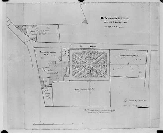 'Plan du terrain des Capucins de la ville de Fontenay-le-Comte...', environ au 1/400e, signé et daté de la Bretonnière, le 10 avril 1790. (Musée Vendéen, Fontenay-le-Comte).