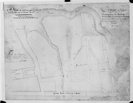 'Projet pour l'emplacement des foires des Bestiaux de la commune de Fontenay le peuple...' sur l'actuelle place de Verdun. Lavis, environ au 1/800e.