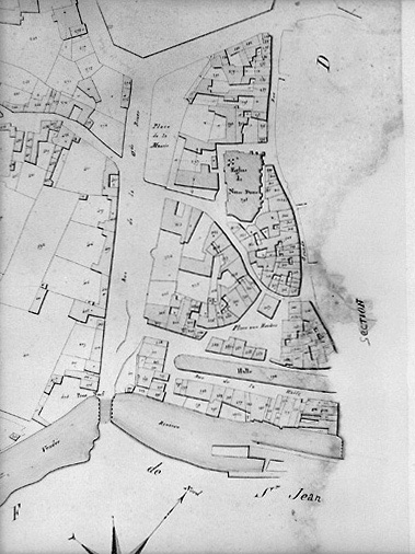 'Plan parcellaire de la commune de Fontenay', 1812. Détail de la section E de Notre-Dame, au 1/1250e. (Musée Vendéen, Fontenay-le-Comte).