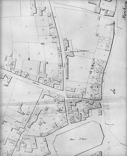 'Plan parcellaire de la commune de Fontenay', 1812. Détail de la section E de Notre-Dame, au 1/1250e. (Musée Vendéen, Fontenay-le-Comte).