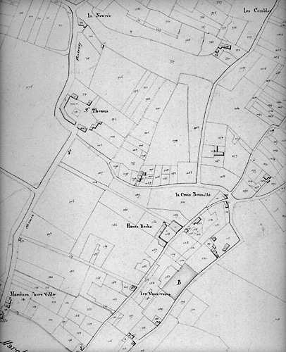 Plan des bâtiments en 1812. Détail du 'Plan parcellaire de la commune de Fontenay', section A du Portault, 1ère division au 1/2500e. Musée Vendéen, Fontenay-le-Comte.
