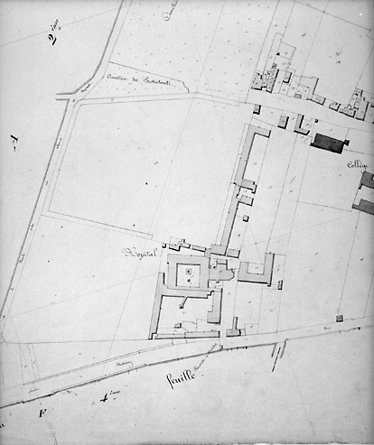 Plan des bâtiments de 1843. Détail du 'Plan parcellaire de la commune de Fontenay', section G de l'Union-Chrétienne, feuille n°2 au 1/1000e. (Service du Cadastre, Fontenay-le-Comte).