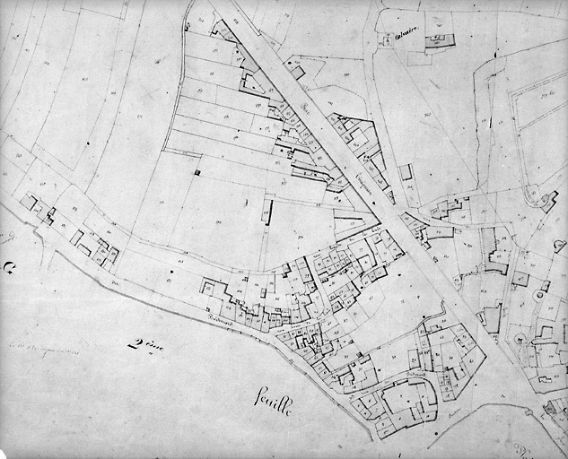 'Plan cadastral parcellaire de la Commune de Fontenay', 1843. Détail de la section H de Notre-Dame, au 1/1000e. (Versé par le Service du Cadastre aux AD Vendée).