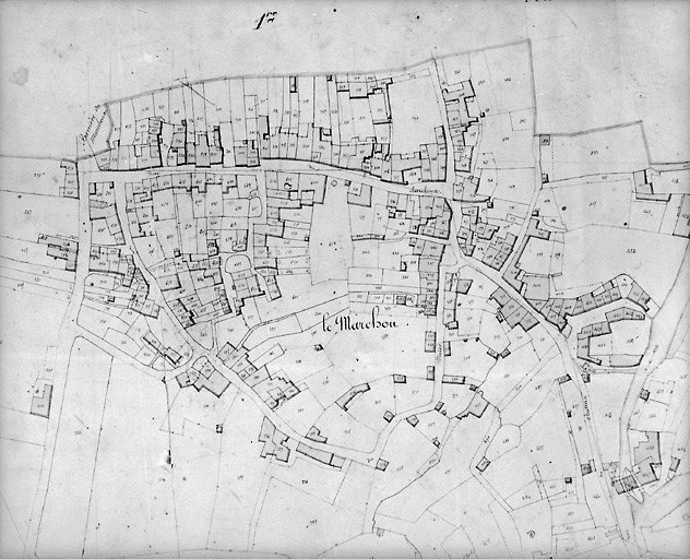 'Plan cadastral parcellaire de la Commune de Fontenay', 1843. Détail de la section H de Notre-Dame, au 1/1000e. (Versé par le Service du Cadastre aux AD Vendée).