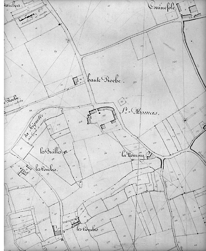 Plan des bâtiments en 1843. Détail du 'Plan cadastral parcellaire de la commune de Fontenay', section B des Maisonnettes, feuille n°1 au 1/2000e. Service du Cadastre, Fontenay-le-Comte.