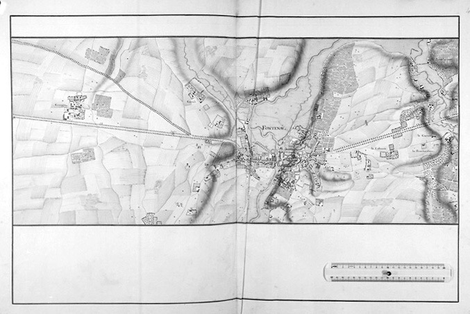 Plan de la ville et de ses environs extrait de la 'Route de Poitiers aux Sables d'Olonne partant de Niort passant par Fontenay le Comte Luçon et Tallemont', environ au 1/9000e, non daté [vers 1750]. (A.N. F 14 bis 8494, feuille 40).