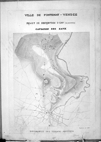 Captation des eaux. Topographie des terrains aquifères. Plan au 1/100e, n.s., n.d. [Arsène Charier, 1868].