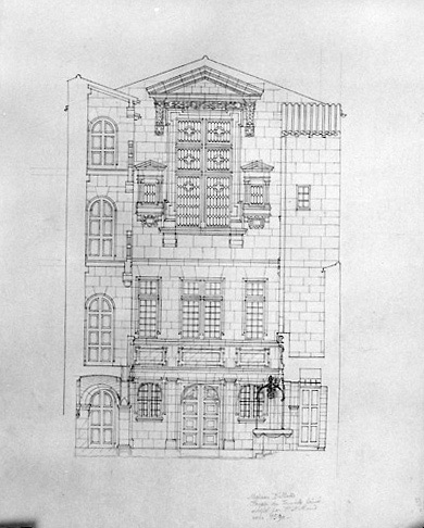 Projet de restauration partielle par Emile Boutin, architecte D.P.L.G., vers 1939 : élévation de la façade, sur cour intérieure, du logis postérieur.