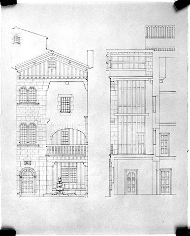 Projet de restauration partielle par Emile Boutin, architecte D.P.L.G., vers 1939 : élévation des façades donnant sur la cour projetée en bordure de la rue Gaston-Guillemet.