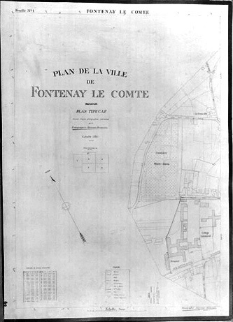 'Plan de la ville de Fontenay-le-Comte' dressé au 1/1000e par la Compagnie Aérienne Française, non daté : [1926], feuille n° 1.