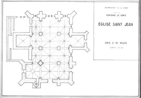 Plan au 1/100e, d'après un plan au 1/200e dressé par H.Deverin en 1907 (cf. Doc. 07). (Service Départemental de l'Architecture, La Roche-sur-Yon).