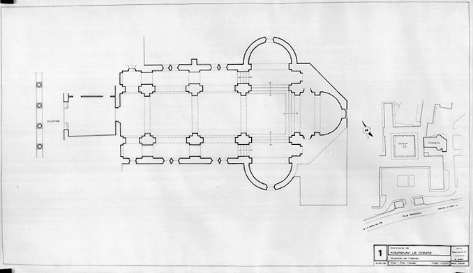 Plan de la chapelle au 1/50e par H. Boudet, le 6 avril 1987. (Service Départemental de l'Architecture, La Roche-sur-Yon).