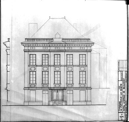 Façade rue Goupilleau, élévation au 1/50e, par H. Dieulefit, en juin 1976.