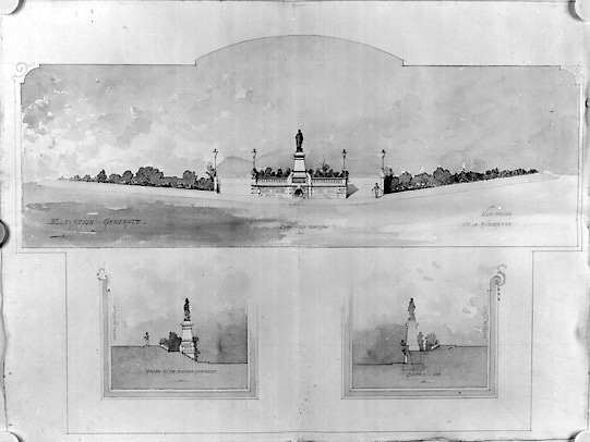 Projet de monument sur l'actuelle place du Marché Thiverçay : élévation et coupes, n.s., n.d. [Abel Filuzeau, juin 1897].