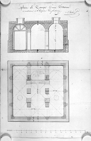 'Plan et coupe d'une citerne à construire à l'hospice de fontenay', au 1/65e, n.d.