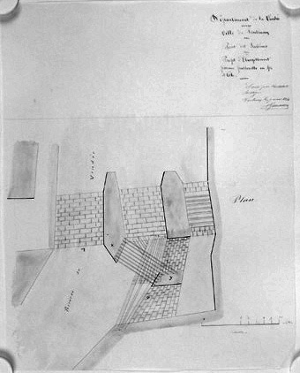 Projet d'élargissement du pont : plan signé et daté A.Garnereau, le 7 mars 1864. (A.C. Fontenay-le-Comte, 2 0 9).